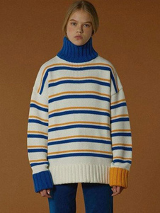 Col haut maille manches longues Pull rayé