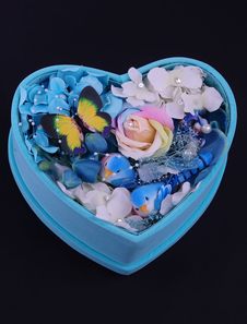 Blue Box de fleurs artificielles Sweetheart forme personnalisé cadeau de mariage (19 cm X 21 cm X 11