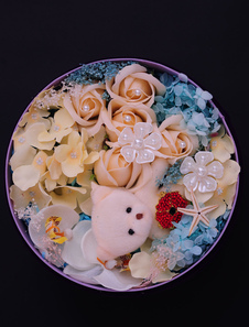 Cadeaux de mariage personnalisés ronds boîte Rose fleur artificielle