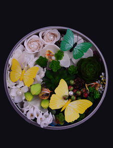 Cadeaux de mariage personnalisés ronds boîte Rose fleur artificielle papillon inclus (11 Cm X 21 Cm 