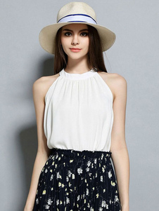 Débardeur drapé féminine chemisier en mousseline de soie blanc