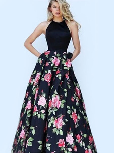 Sans manches robe occasionnelle Flroal Maxi robe ouverte dos féminin