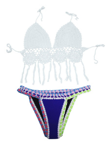 Sexy Bikini maillot de bain sangle couleur contraste Bikini maillot de bain avec frange