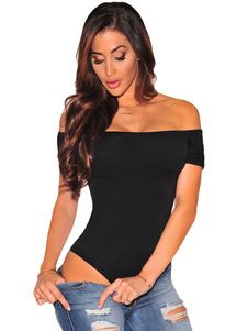 Lingerie Sexy féminine noir Bodysuit Off-the-Shoulder manches courtes