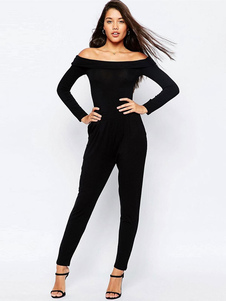 Combinaison noire hors-la-épaule des femmes avec manches longues