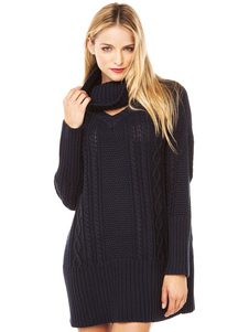 Col roulé câble noir tricot pulls femmes surdimensionné Pullover chandails