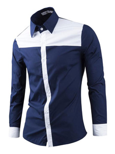 Chemises en coton couleur contraste noir/bleu marine/blanc chemises hommes