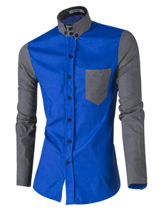 Bloc de couleur de blanc/kaki/bleu chemises hommes manches longues chemises en coton occasionnels