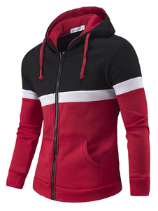 Hooded Jacket coton rouge à manches longues à capuche contraste couleur Casual Hoodie masculine