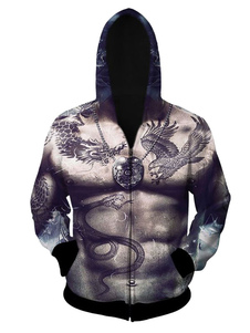 Manches longues muscle Hoodie Jacket hommes imprimé décontracté Zip Hoodie