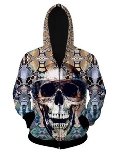 Crâne impression occasionnels Zip Hoodie effrayant Hoodie veste masculine