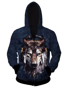 Animal Print capuche Hoodie Zip veste manches longues hommes