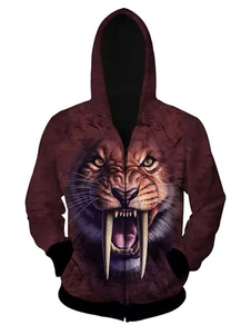 Tigre imprimé brun foncé Hooded Jacket Hoodie hommes