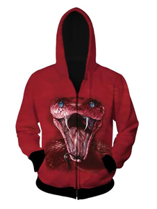 Hoodie rouge effrayant serpent hommes Long Sleeve Hooded Jacket