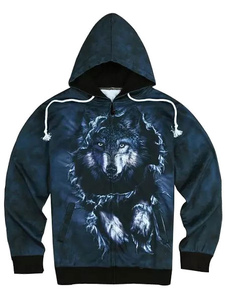 Long Hoodie manches loup masculin capuche veste en Polyester