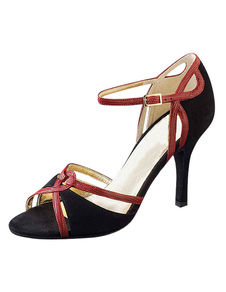 Salle de bal Peep Toe chaussures daim noir bracelet santals de haut talon pour les femmes