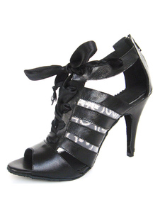 Danse de salon chaussures Peep noir lacets dos zippé à capuche femme talons aiguilles