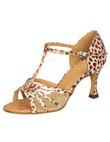 Danse de salon Leopard chaussures santals de haut talon ouvert T-strap féminines