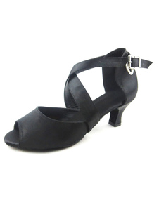 Danse noir chaussures Peep Toe Satin talons Stiletto Criss-Cross Ballroom chaussures femme