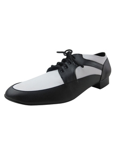 Danse des hommes chaussures noir ronde Toe Lace Up Two Tone Chunky Heel Ballroom Shoes