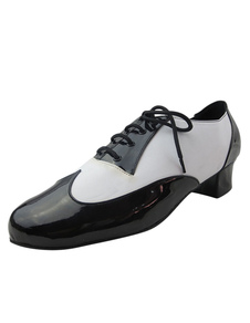 Noir danse de salon chaussures homme ronde Toe Lace Up Two Tone Chunky talon chaussures de danse