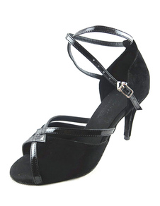 Chaussures de danse noir Suede Peep Toe cheville sangle talons Stiletto Ballroom chaussures femme