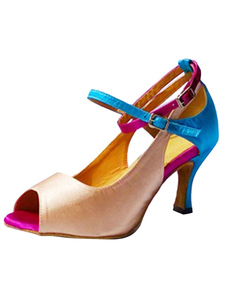 Peep couleur contraste Satin talons Stiletto Ballroom Shoes de danse Chaussures femmes