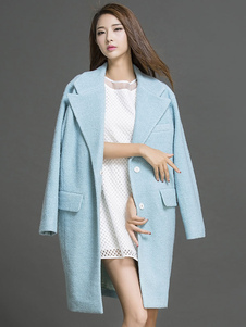 Bleu manches longues oversize Coat de manteau d’hiver femme