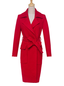 Wrap manteau manches longues solide manteau ceinturé des femmes