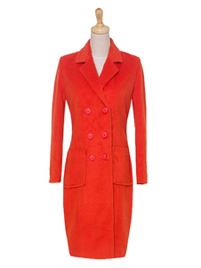 Manteau gris double-breasted manches longues solide à poil Long des femmes