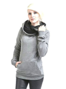 Gris Sweat à capuche Hoodie féminin manches longues coton bicolore