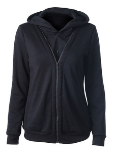 Sweat à capuche Hoodie féminin manches longues Style deux pièces de noir