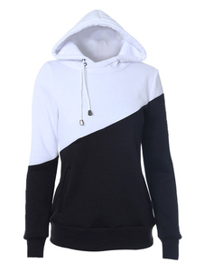 Noir Long Hoodie manches cordon bicolore Hoodie féminin