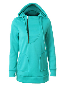 Vert Sweat à capuche Hoodie féminin manches longues Zip frontal
