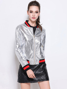 Veste Varsity Jacket black/Silver Color Block modèle féminin