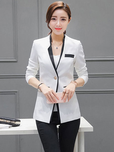 Blazer blanc manches longues col v 1 bouton manteau femme avec poches