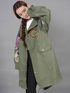 Stand de manches longues armée vert manteau femme col du manteau oversize