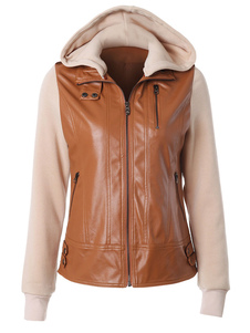 Veste à capuchon brun féminin bicolore Outwear