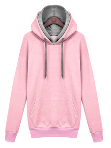 Rose Long Hoodie manches bicolore Drawstring Hoodie des femmes