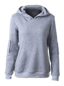 Gris capuche longue manche solide femmes surdimensionné à capuche coton