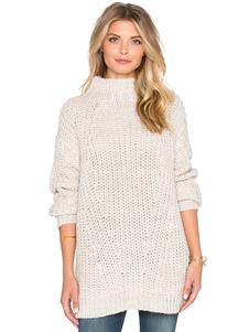 Blanc, tricoter pull Stand collier mi-longs Pullover chandails pour femmes