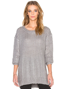 Mi-longs Pullover lâche chandails chandails de la femme en tricot Gray
