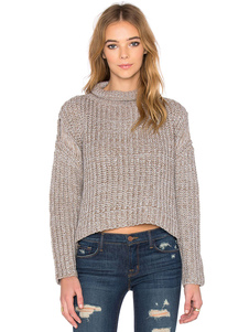 Kaki tricoter des chandails col montant découpes haute basse pulls pour femmes