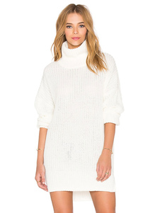 Des fentes de courtes pull Robe col montant manches longues High Low Robe tricot femmes