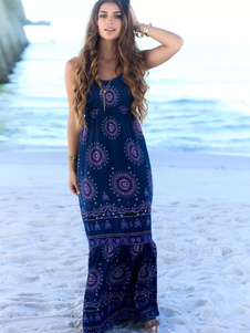 Boho Maxi robe bretelles Floral robe longue dos nu