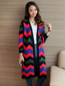 Cardigan chandails motif Zigzag ouvert avant coton tricots des femmes