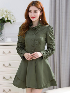 Trench Coat manches longues simple boutonnage bouton plissé femme ébouriffées Stand col du manteau