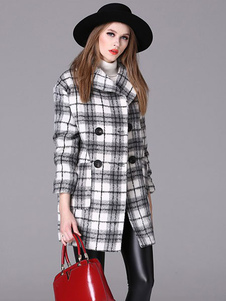 Plaided manteau manches longues croisé 2 boutons pardessus des femmes avec poches