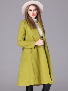 Wrap manteau vert manches longues col Turndown agrafe pardessus des femmes