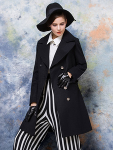 Noires Peacoat Long manchon croisé 4 boutons pardessus femmes